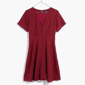 Madewell burgundy Button-Front Swing Dress in Swiss Dot